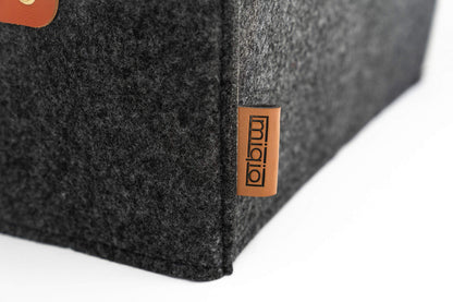 MIQIO® Design Felt Storage Box, Set of 4, with leather handle, 12x10x6 inch, Storage Baskets, Folding Box, Organiser Boxes, Dark Grey