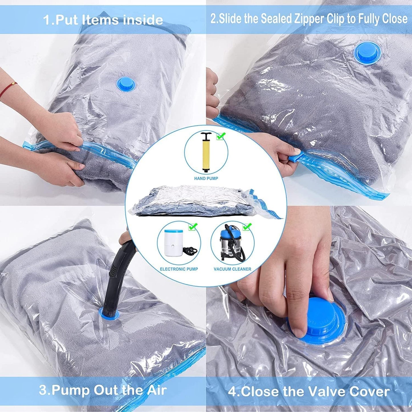 ZWMYF Small Vacuum Storage Bags. Space Saver Bags for Travel and Home Reusable Vacuum Storage Bags Save 80% More Storage Space Work with Vacuum