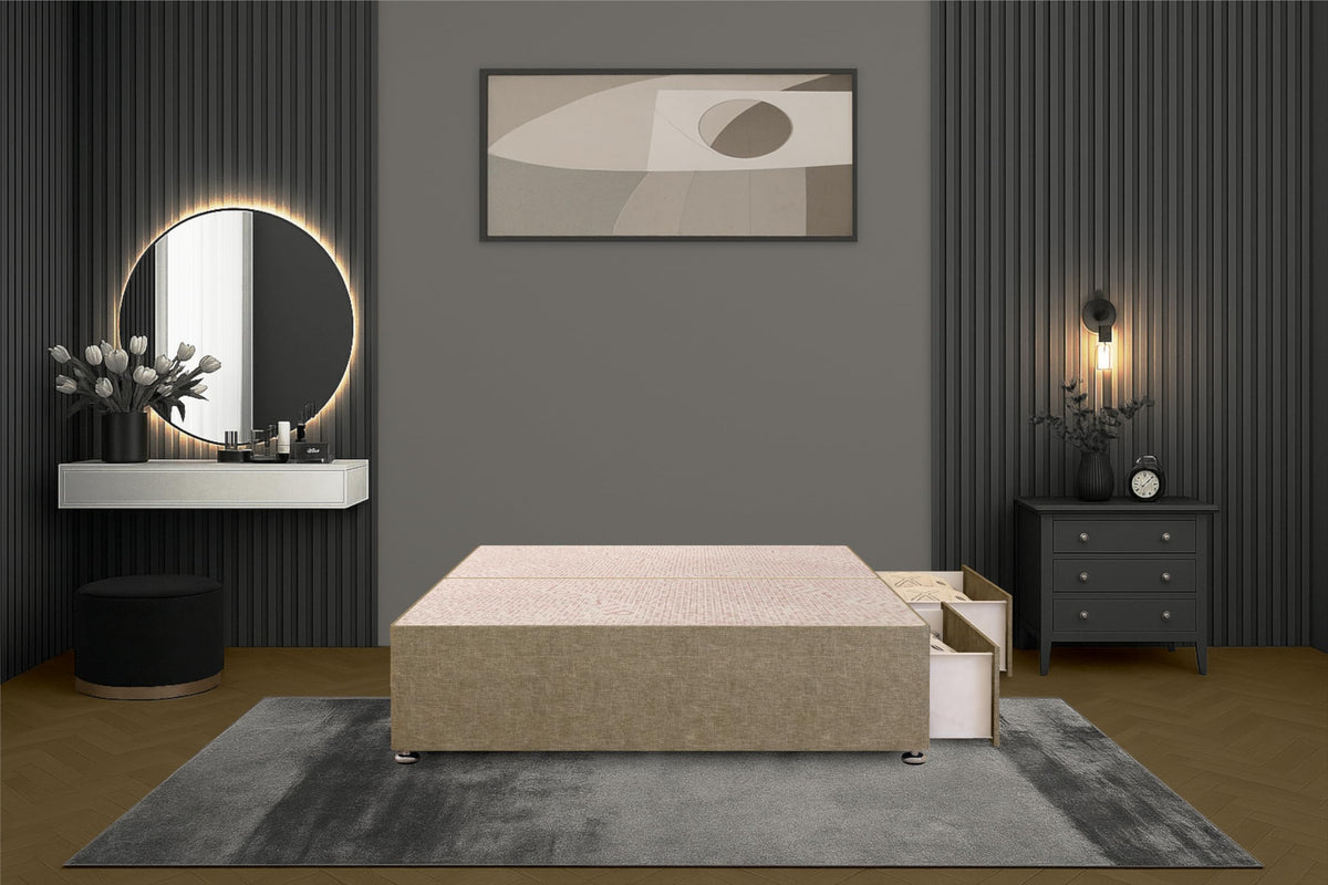 Bed Centre Flexby Divan Bed Base Only with 2 Drawers (Same Side), No Headboard - Available in 3FT, 4FT, 5FT & 6FT