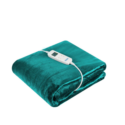Electric Heated Throw Blanket 10 Heat Settings Washable 220gsm Fleece with Digital Remote Timer - 160cm x 130cm (Teal)