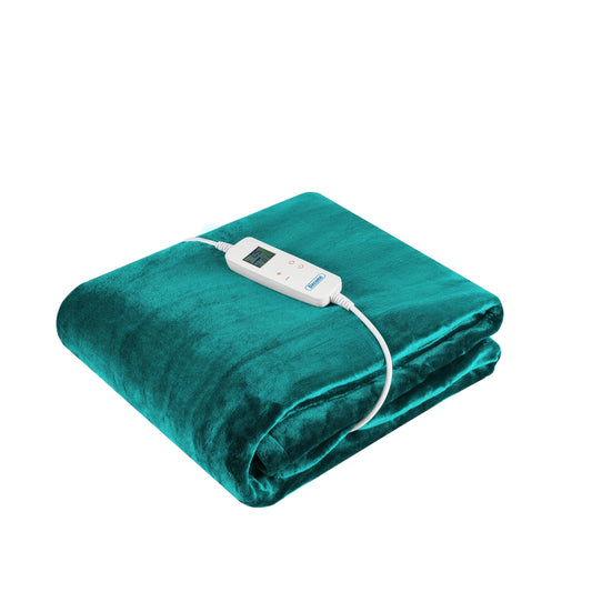 Electric Heated Throw Blanket 10 Heat Settings Washable 220gsm Fleece with Digital Remote Timer - 160cm x 130cm (Teal)