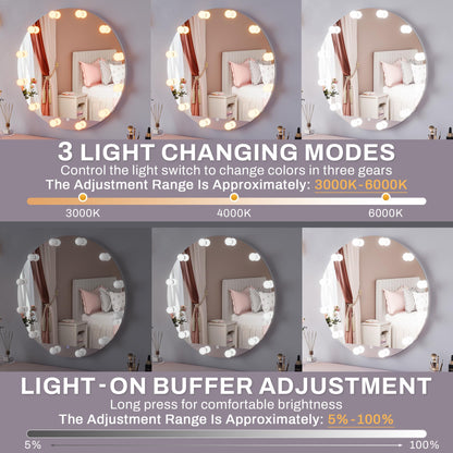ELEGANT Wall Mounted Dressing Table with Mirror and Adjustable LED Bulbs, White Floating Shelf with Partition Storage