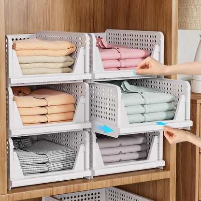 SNSLXH 5 Pack Wardrobe Storage Organiser, Stackable & Foldable Closet Organisers for Bedroom Bathroom Laundry Room Wardrobe Storage, Space-Saving