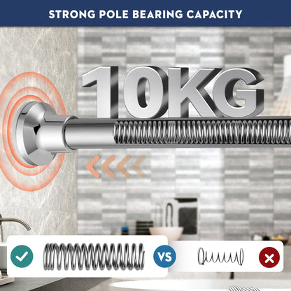 Silver Shower Curtain Pole, No Drilling No Rust Shower Curtain Rail 72cm to 195cm