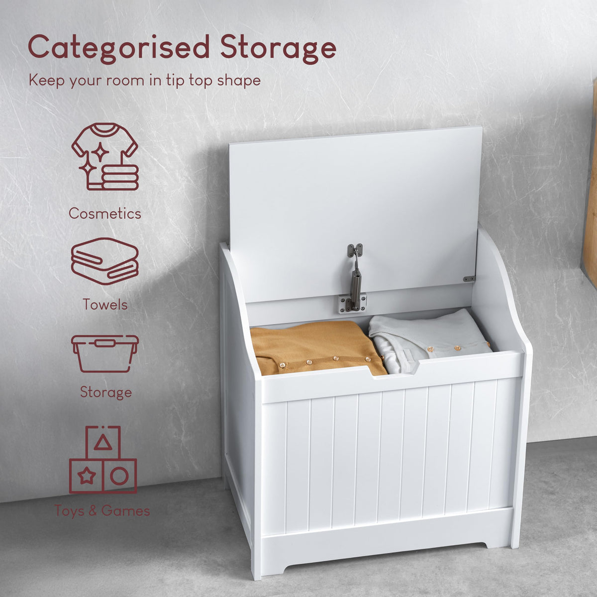 Bath Vida Priano Freestanding Bathroom Wooden Laundry Chest, White
