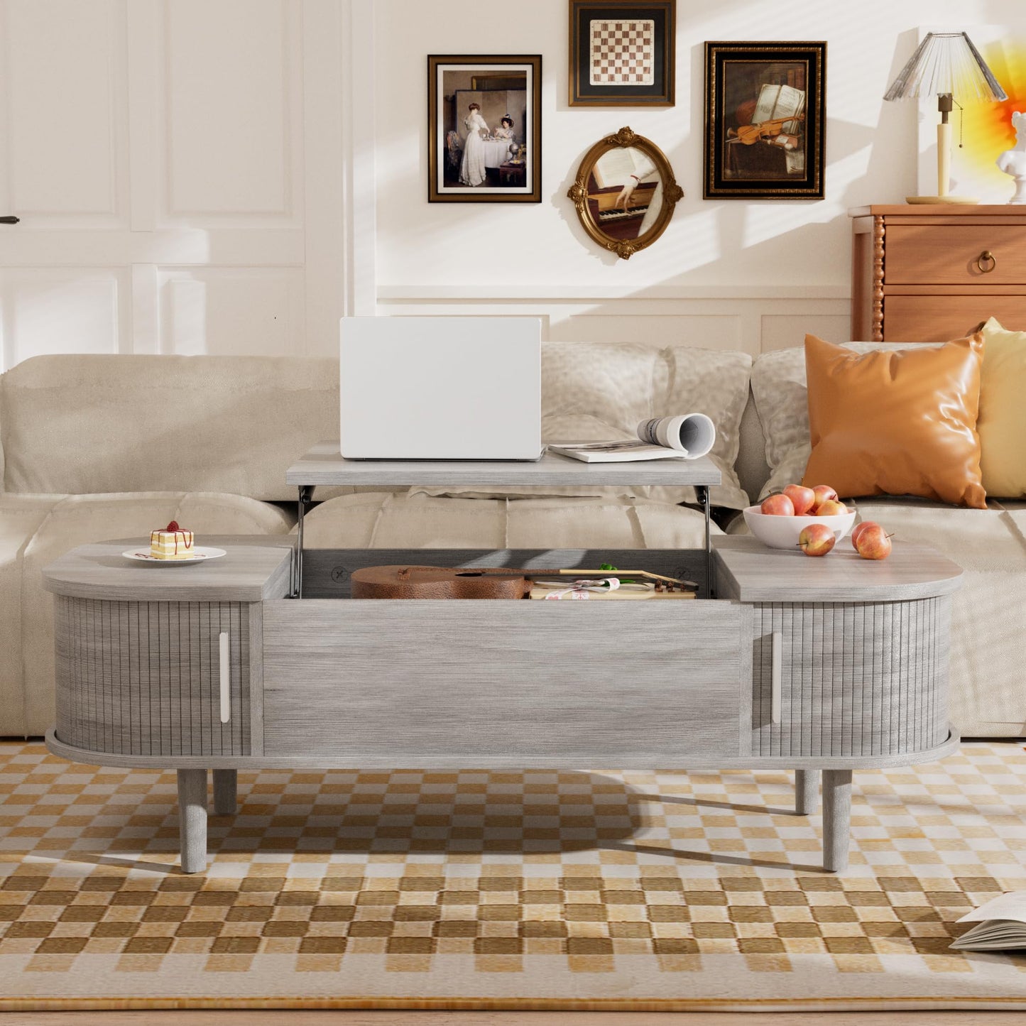 PURFINO Coffee Table with Lift Top - Wooden Modern Centre Table with Unique Textured & Hidden Storage, for Living Room, Bedroom, Small Space
