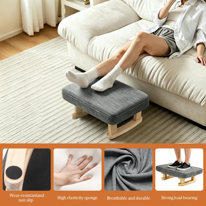 JJoexyfit Multi-Functional Foot Stool with Solid Wood Legs, Linen Fabric