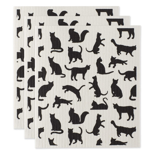 DII Reusable, Machine Washable & Dishwasher Safe, Biodegradable, Cotton, Cats, 7.75 x 6.75