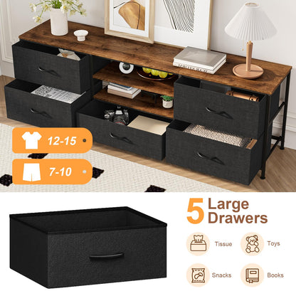 Forthcan TV Stand Cabinet, TV Unit with 5 Drawers, 140 cm, Black