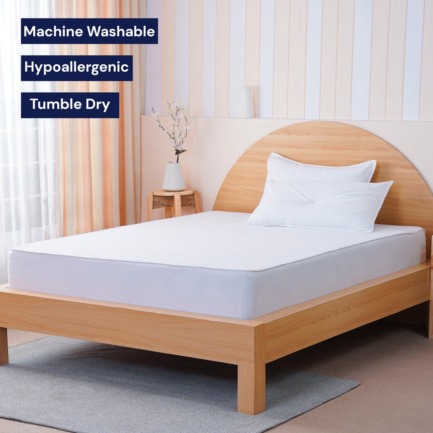 Sheet Story Bamboo Waterproof Mattress Protector Double Size - 40cm Deep Pocket - Hypoallergenic, Terry Bamboo Fabric - Mattress Protector Double Bed