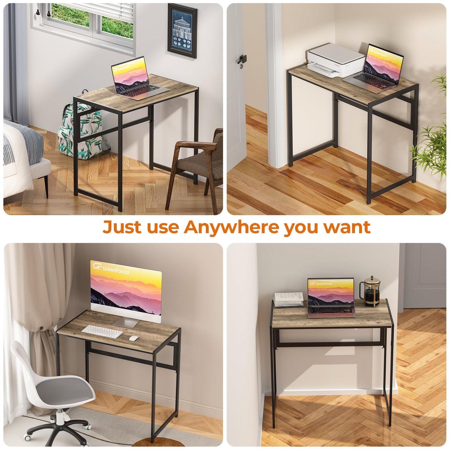 GreenForest Folding Desk 80cm No Assembly Required for Small Space, Grey