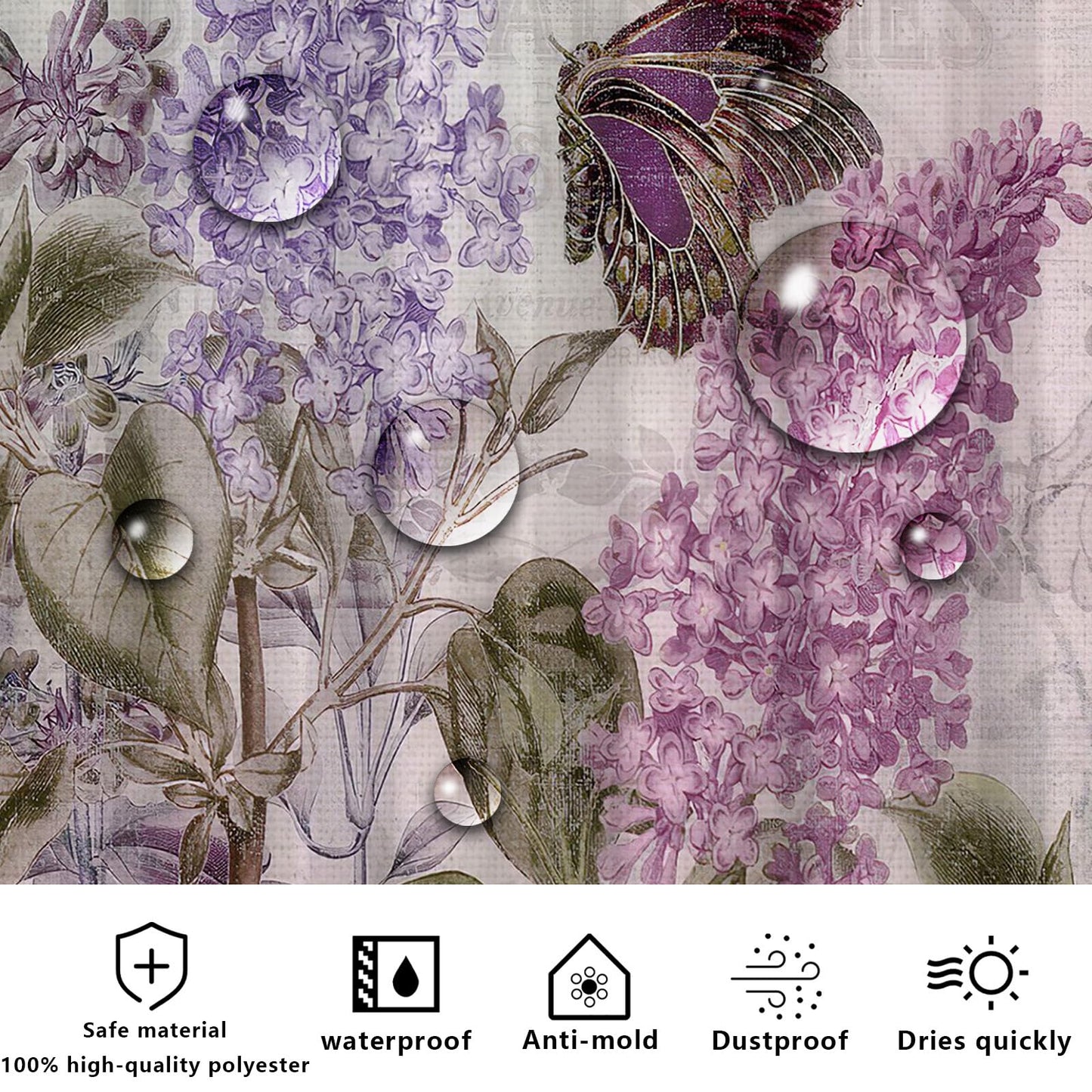 FAIRYGATE Shower Curtains Mould Proof Resistant Floral Shower Curtain Mould Proof Resistant Fabric Washable Waterproof Polyester Decorative Bathroom