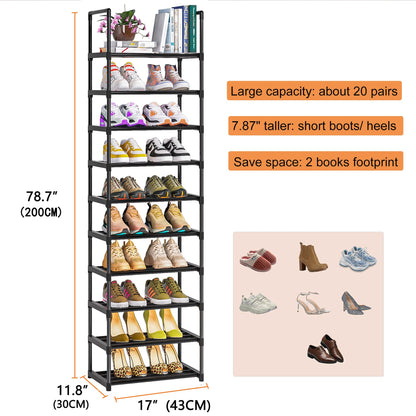 OYREL Shoe Rack, 10 Tier Tall Sturdy Metal Shoe Storage Organizer Black