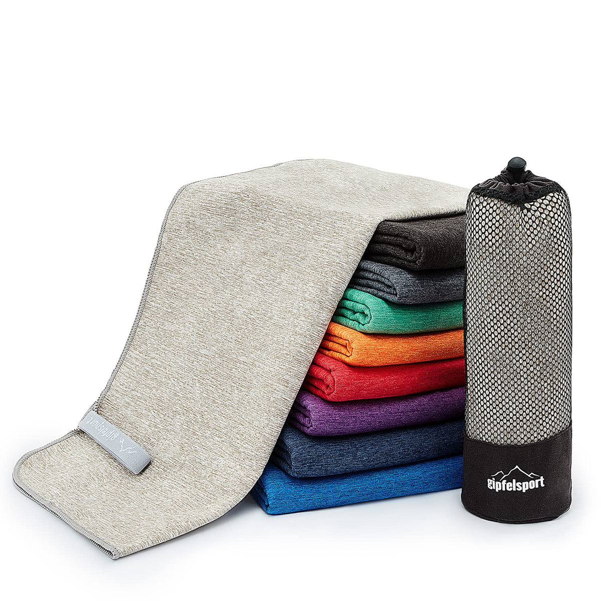 Microfibre Towel Set for Sauna, Fitness, Sports, Beach Towel, Sports Towel, Light Grey, Brush M: 110 x 50 cm