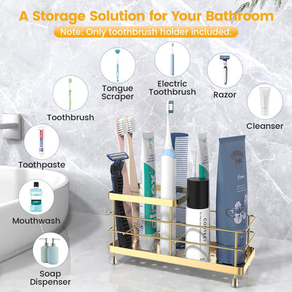 Luxspire Toothbrush Holders for Bathroom, Stainless Steel, 6 Slots, Gold