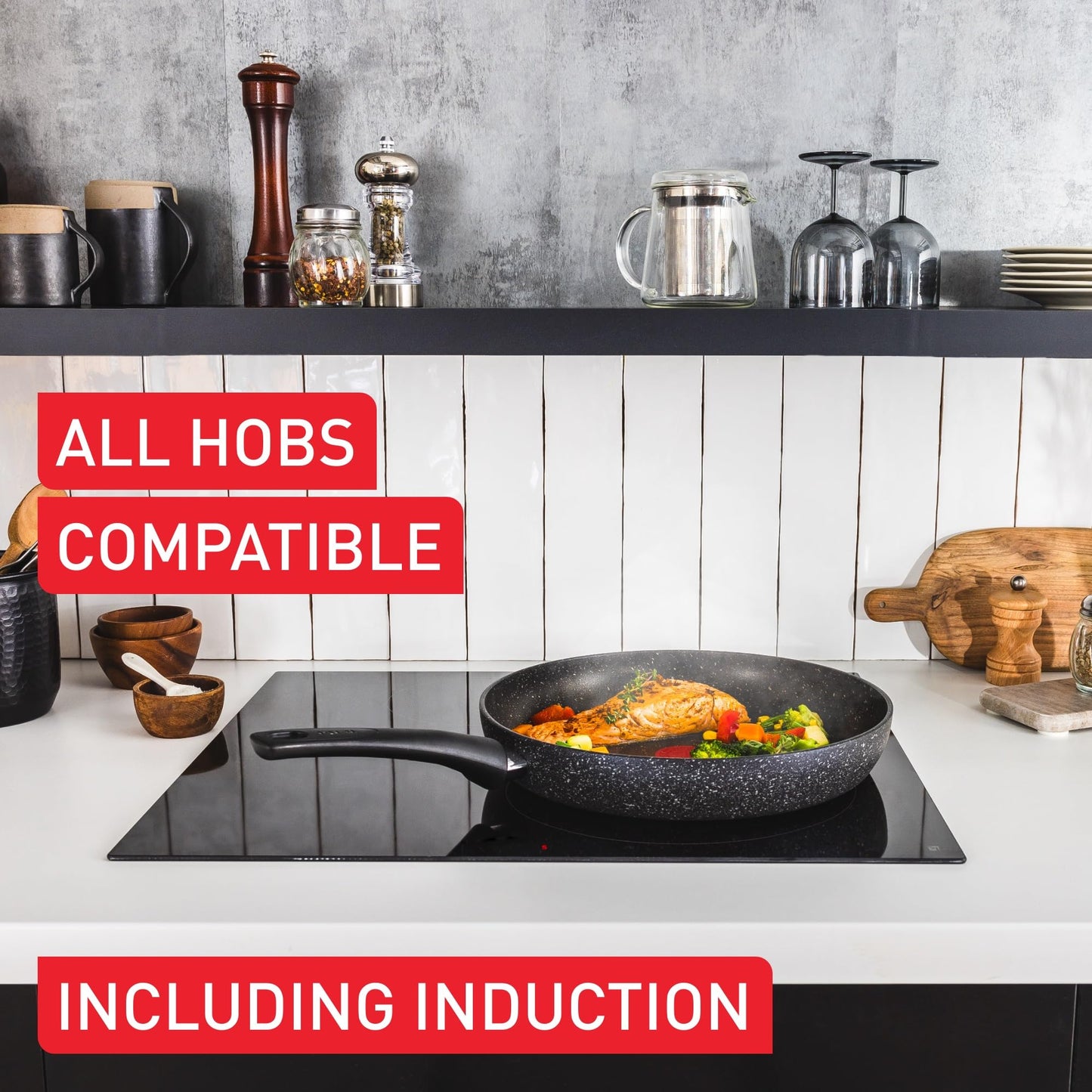 Tefal Titanium Stone Wok 28 cm, High-Performance Non-Stick Coating, Metal Spatula Safe, All Hobs Including Induction, E1051945