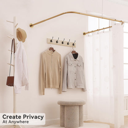 Mirooyu U Shaped Shower Curtain Rail, [Both Sides: 60-132 cm, Middle: 78,7/118,6/158,6/198,6 cm] Adjustable Half Square Curtain Pole Rod for Bathroom
