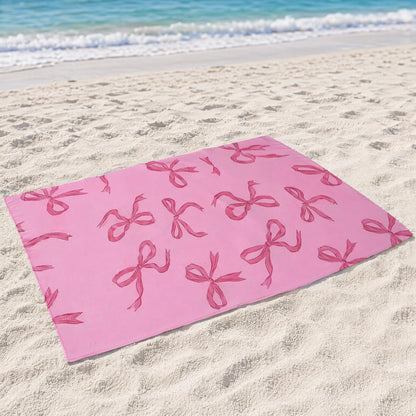 Maslasee Pink Bow Microfibre Beach Towel for Women, Soft Microfibre, Sand - Free, Lightweight Swimming Towel for Beach, Pool, Travel & Gifts