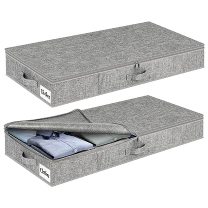 2 Pack Under Bed Storage Box with Lid, 10cm Tall Shallow Underbed Storage Bags with Zip