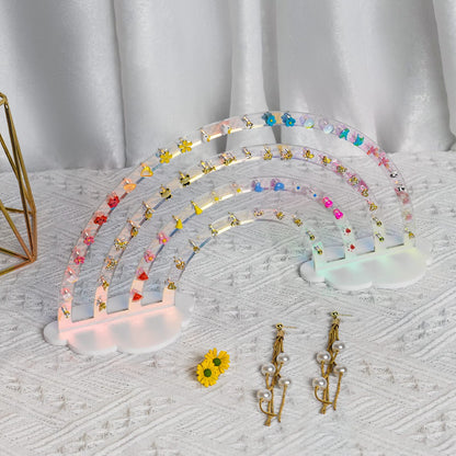 NiHome Iridescent Earrings Holder, 74 Holes Rainbow Acrylic Jewelry Display Stand Organizer, Clear Durable Plastic Earring Rack for Girls Women