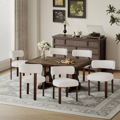 COLAMY Wooden Dining Chairs Set of 6, Fabric Chairs for Dining Room with Open Curved Backrest and Thick Seat Cushion