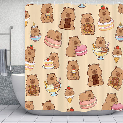 Newhomestyle Cute Capybara Shower Curtain, Capybara Theme Waterproof Bathroom Curtain, Quick Dry Polyester Bathtub Bath Curtain with 12 Hooks