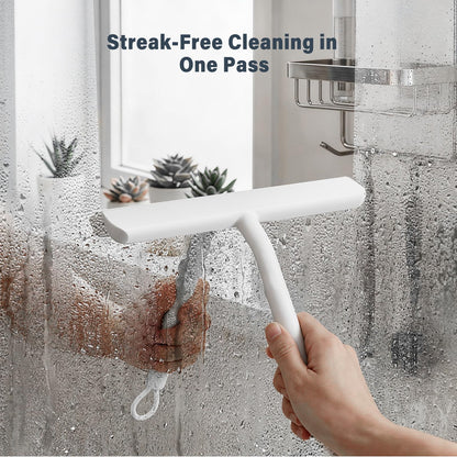 Vinabo Silicone Shower Squeegee – Glass Wiper for Shower Doors, Bathroom Screens, Mirrors, Car Windows & Glass Cleaning，White,21cm