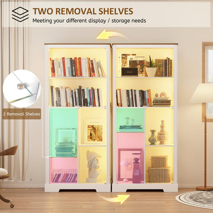 71" Glass Display Cabinets with 7 Tiers and Led for Living Room,White