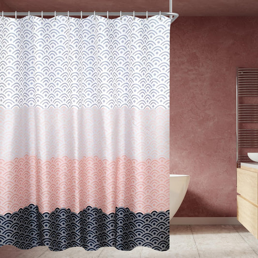Lerores Shower Curtain 260 x 200 cm Flower, Weighted Hem, Anti-Mould Textile, Waterproof, Washable Polyester Fabric Bath Curtains with Eyelets and 14