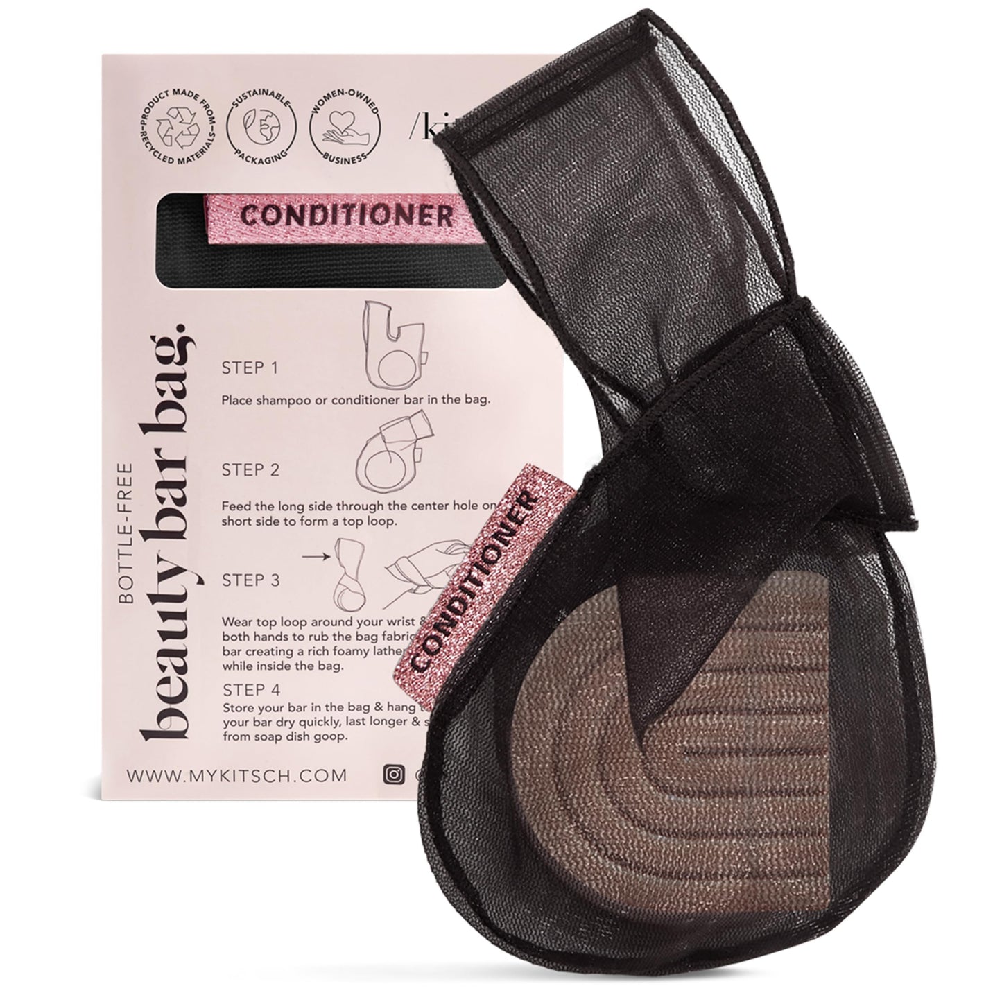 Kitsch Bar Soap Bag, Recycled Mesh Beauty Pouch, Eco-Friendly - Black