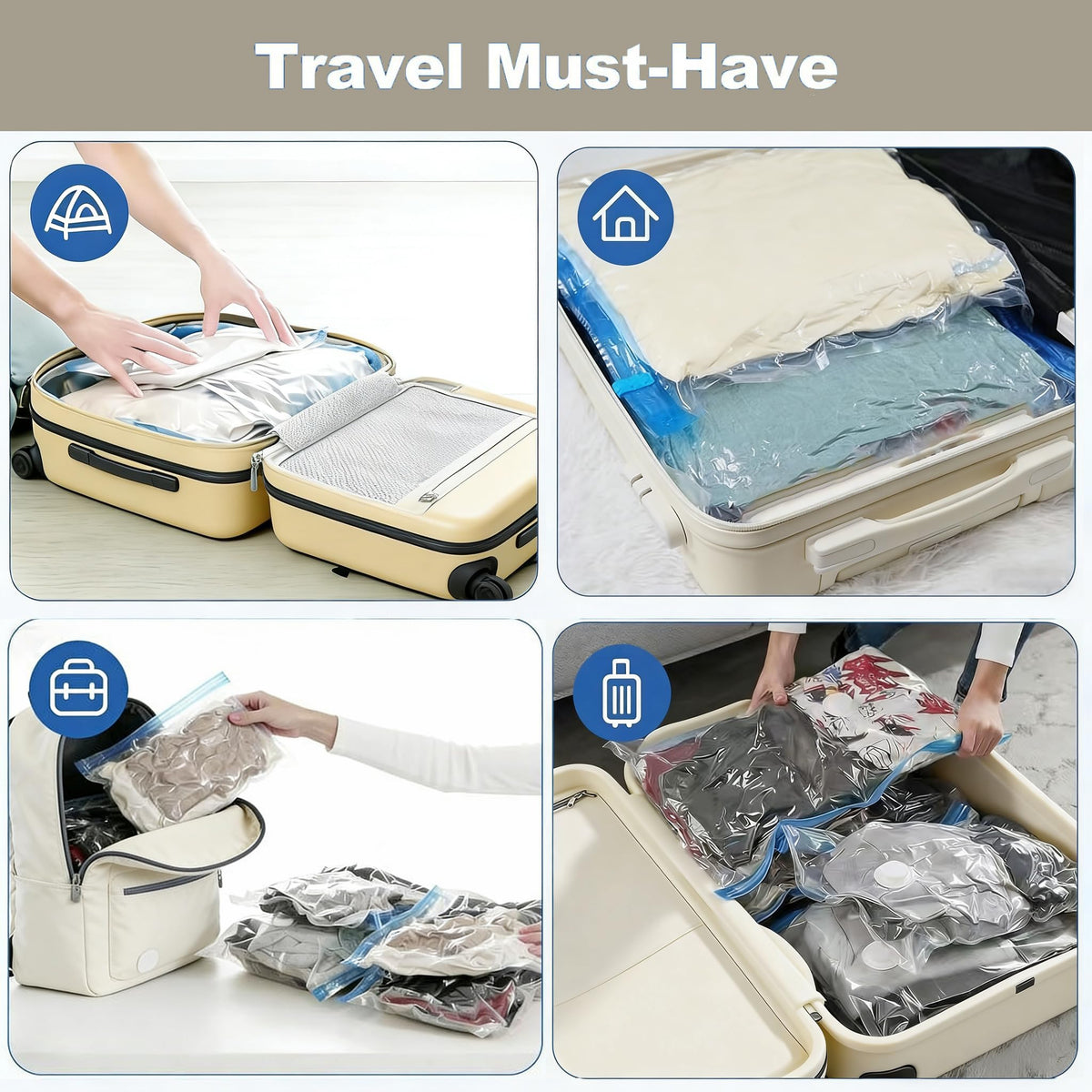 GQC 15 Pack Travel Vacuum Storage Bags for Luggage, Reusable Space Saver Bags for Clothes and Clothing Organisation, 4 (64x47cm) 3