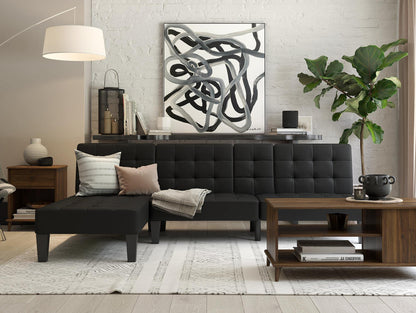 DHP Furniture Adalynn Chaise Lounger Black Faux Leather, 163x73x80cm (DxWxH)