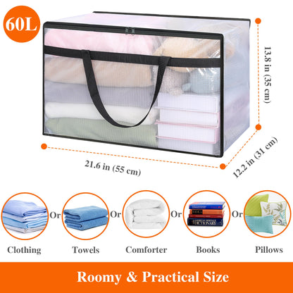 Vieshful 3 Pack 60L Clear Clothes Storage Bag with Handles
