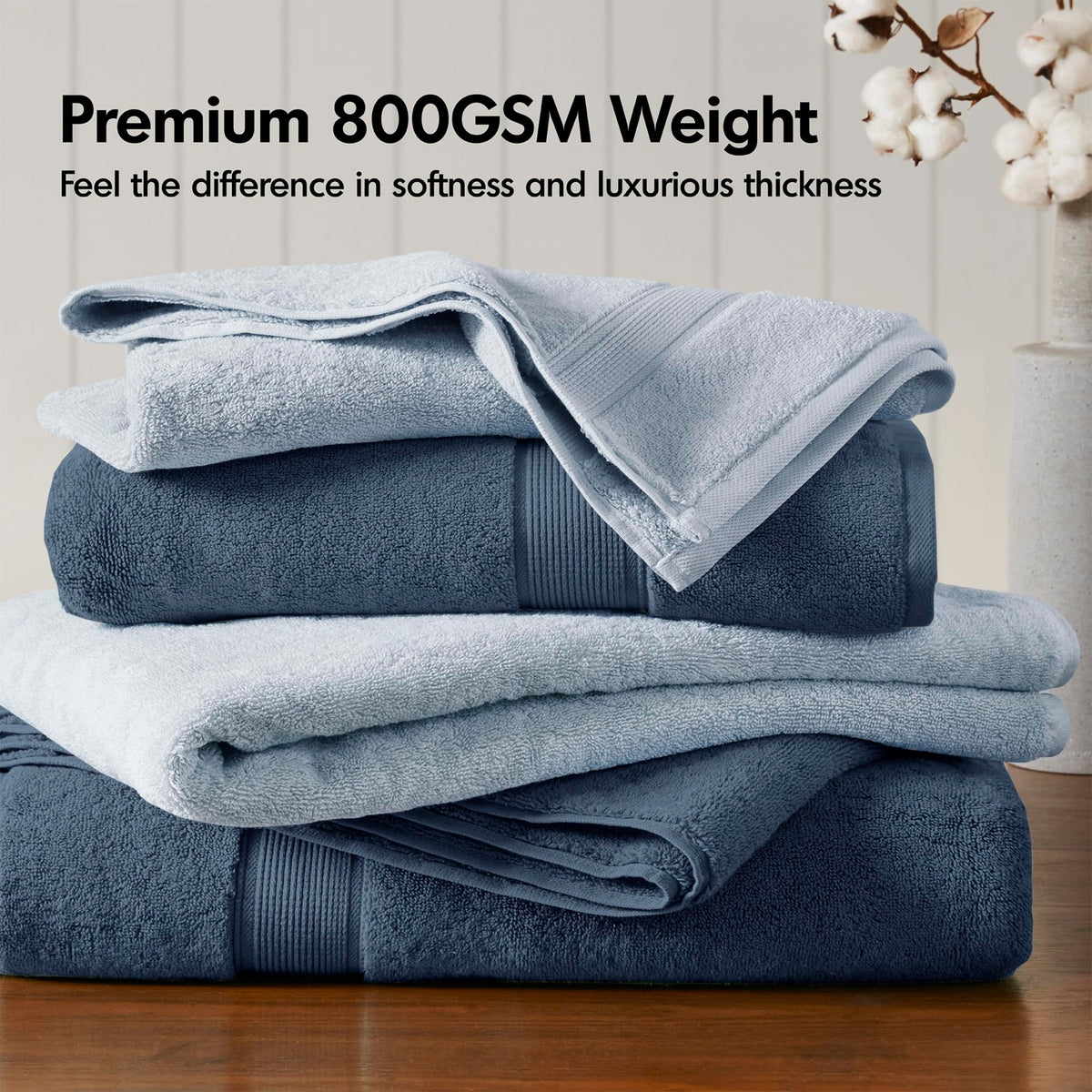 Madison Park SIGNATURE 800GSM 100% Cotton Luxurious Bath Towel Set, Slate Blue, Multi-Sizes