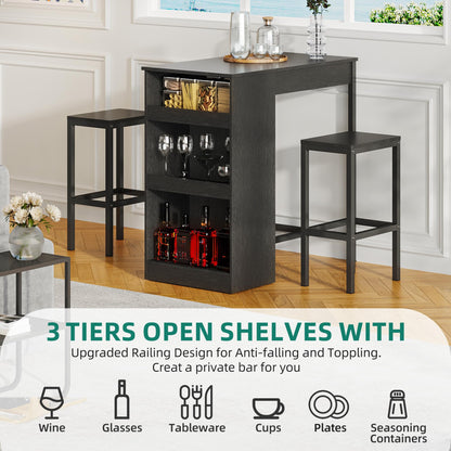 YITAHOME Breakfast Bar Table and Stools Set, Bar Table Set with Bar Stools, Breakfast Bar Dining Bar Table Footrest and Storage Shelf for Kitchen
