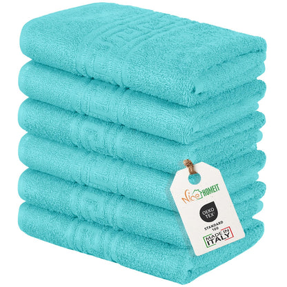 nice homeit Set of 6 Face and Hand Towels 40 x 60 cm – Bath Towels in 100% Ring-Spun Cotton – Extra Soft and Absorbent, Made in Italy (Aqua Blue)