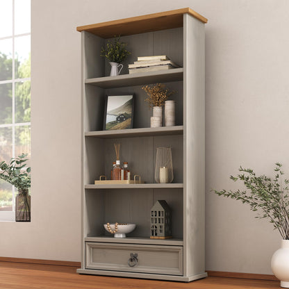 Mews Corona DVD Bookcase Rack Grey 1 Drawer CD Storage Unit Mexican Solid Pine