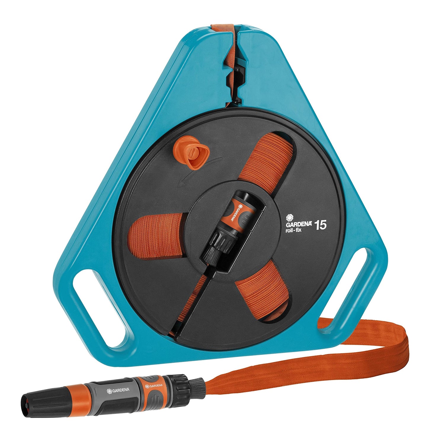 Gardena Classic roll-fix flat hose 15 with cassette: Space-saving hose cassette with water hose (? 12 mm in cassette), automatic safety, including