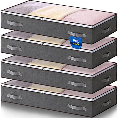 Boic 4 Pack Under Bed Storage Boxes With Lids, 90L Underbed Storage Organiser For Clothes, Comforters, Blankets & Bedding