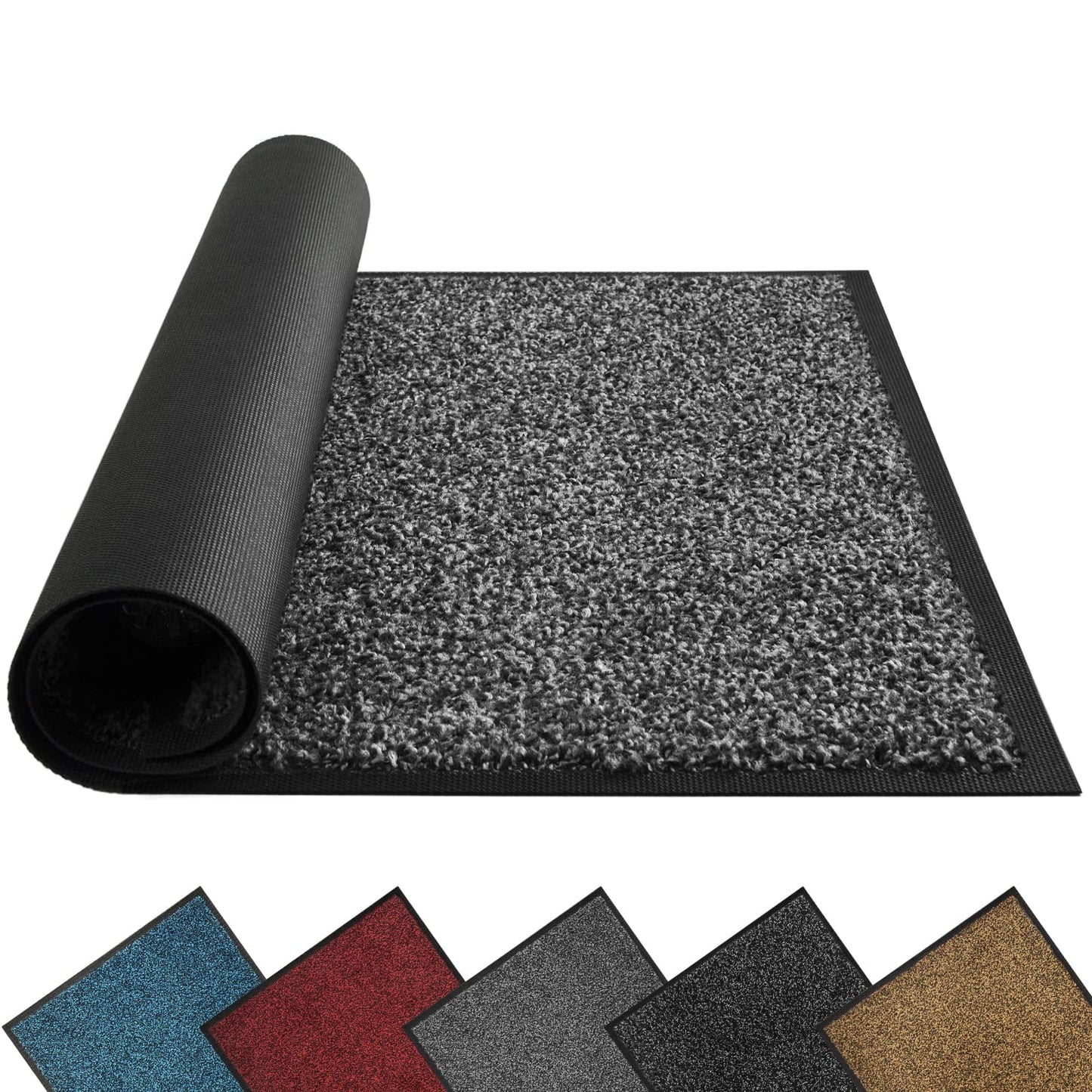 Mibao Door Mats Indoor and Outdoor, Doormat 58 x 180 Cm Black Grey, Washable Door Matts Indoor, Heavy Duty Non-slip Entrance Mat, Shoes Scraper, Super