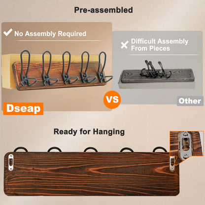 Dseap Coat Rack Wall Mounted - Heavy Duty Farmhouse Rustic Wall Coat Hanger With 5 Wire Hooks for Clothes Hat Jacket Towel, RusticWire, G25A, Black