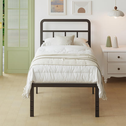 Lutown-Teen Metal Small Single Bed Frame with Headboard, 46 cm High