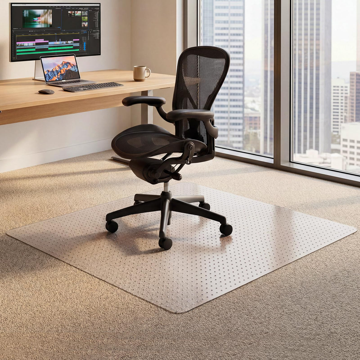 FRUITEAM 114x135cm Rectangular Clear Office Chair Mat for Carpet Protector