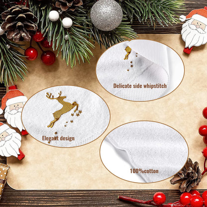 Quera 2 Pack Christmas Hand Towels Christmastree Reindeer 100% Cotton Embroidered Premium Luxury Decor Bathroom Set for Drying, Cleaning, Cooking