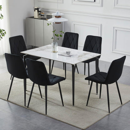 Artist Hand Set of 6 Dining Chairs for Dining Room Living Room, Velvet Fabric Kitchen Chairs Set with Upholstered Seat Backrest Solid Metal Legs