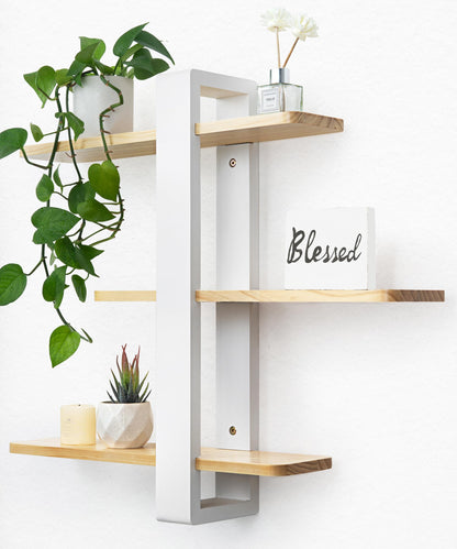 SUMGAR Floating Shelves White for Wall Mounted Shelving Unit All Pine Wood 50CM 3 Tier Large Shelf for Bedroom Living Room Office Bathroom Home
