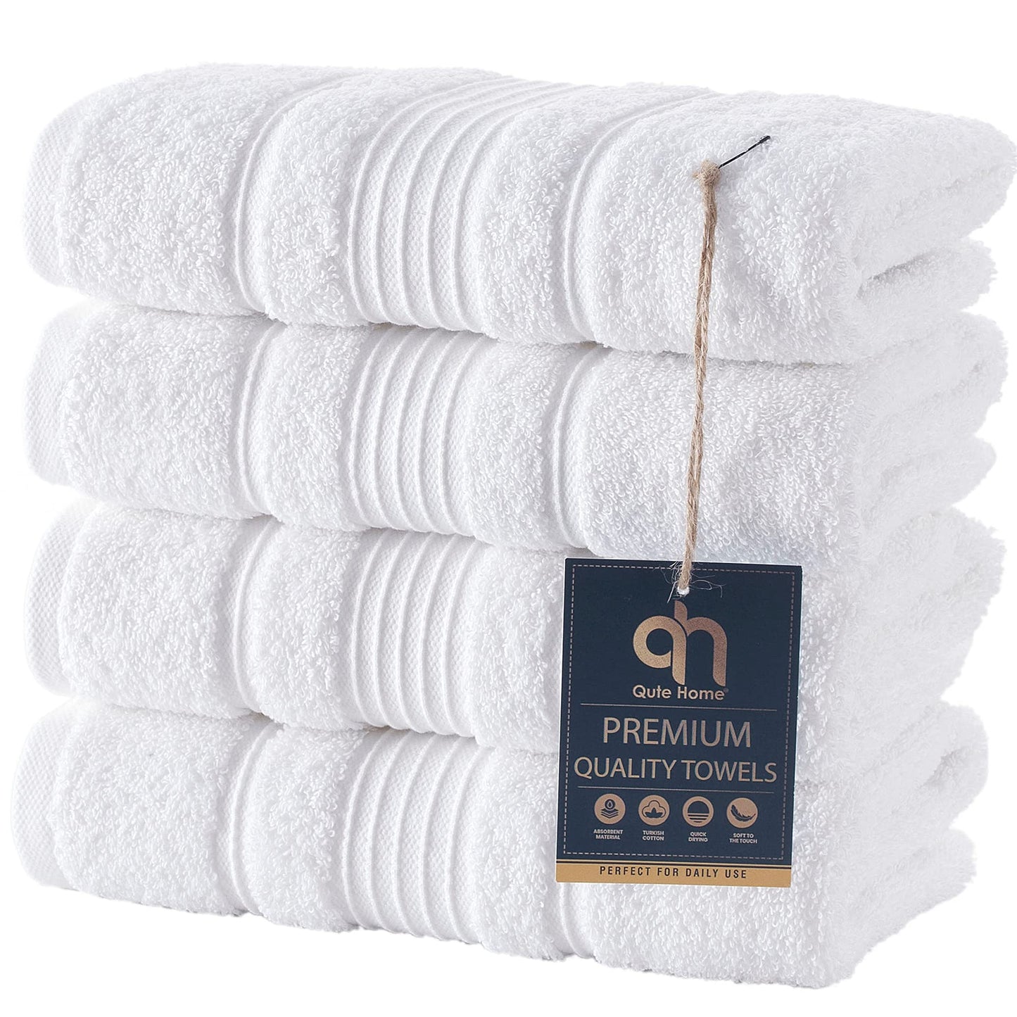 Qute Home 4-Piece Hand Towels Set, 100% Turkish Cotton Premium Quality Towels for Bathroom, Quick Dry Soft and Absorbent Turkish Towel Perfect for