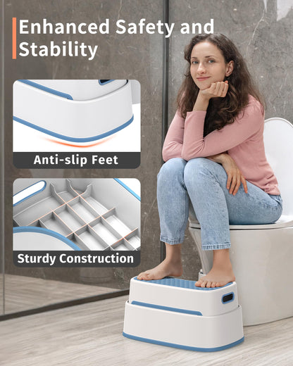 MR.SIGA Toilet Stool Squat Adult Bathroom Foot Stool, White & greyish Blue