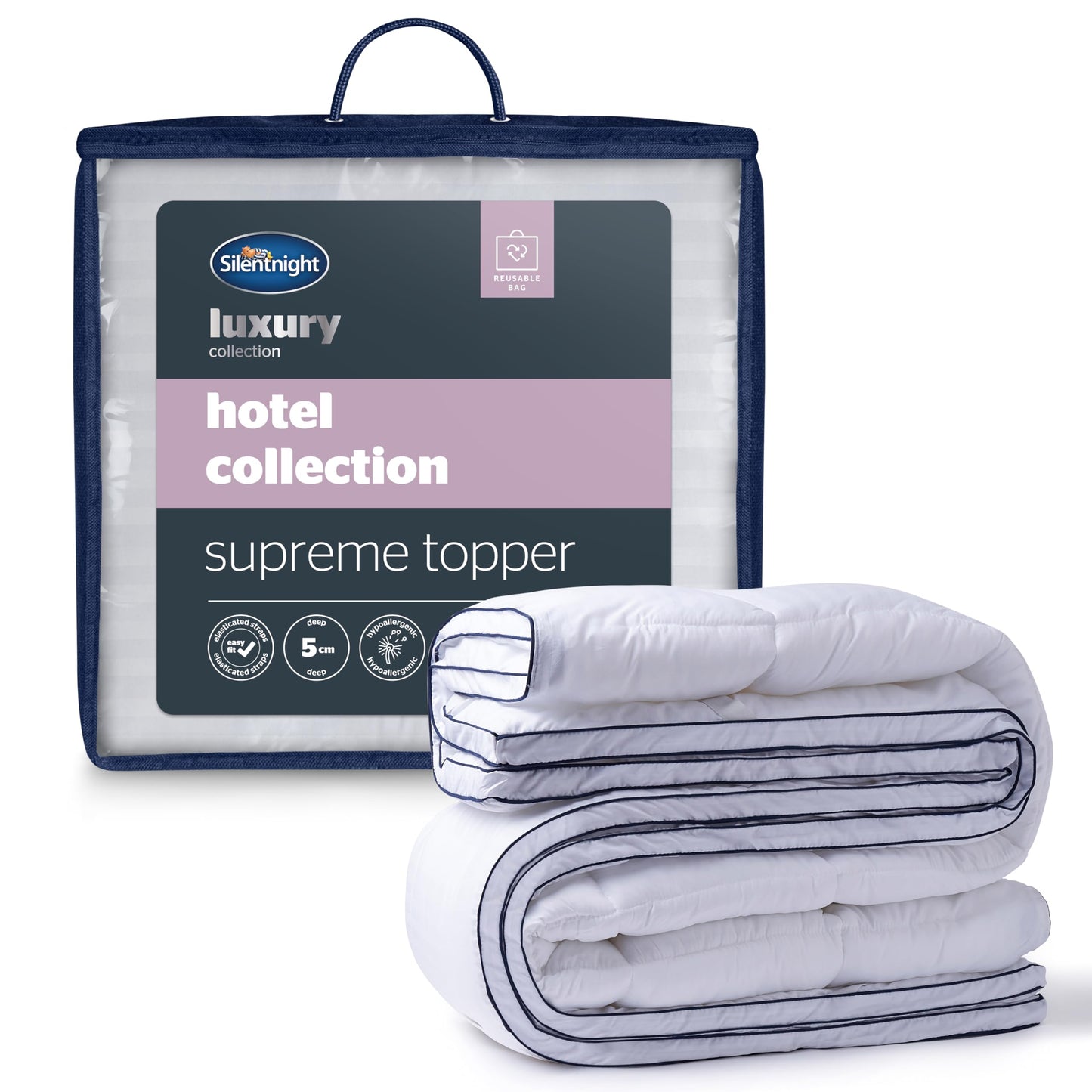 Silentnight Hotel Collection Mattress Topper King Size - Luxury Soft Silky Comfortable 5cm Thick Deep Mattress Protector Pad Cover with Deep Fit