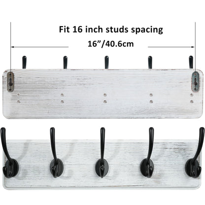 WEBI Coat Rack Wall Mounted,Coat Hooks Wall Mounted,Coat Hanger Wall Wood,5 Hooks for Hanging Coats,Jacket,Clothes,Black on White